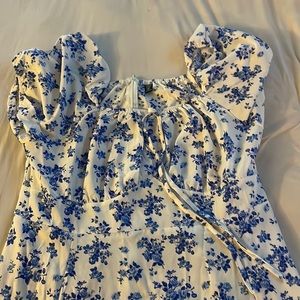 Plus Floral Print Puff Sleeve Knot Front Split Thigh Dress